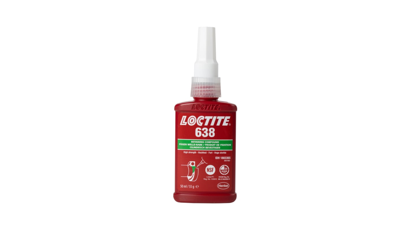 Retenedor Loctite 638 de color Verde, Botella de 50 ml
