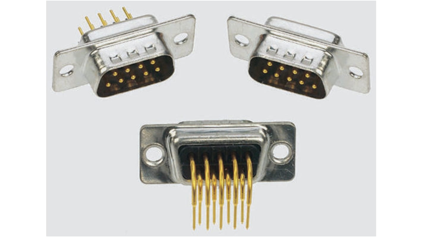 Conector D-sub RS PRO, paso 2.77mm, Recto, Montaje en orificio pasante, Macho, Terminación Soldador, 250 V, 7.5A