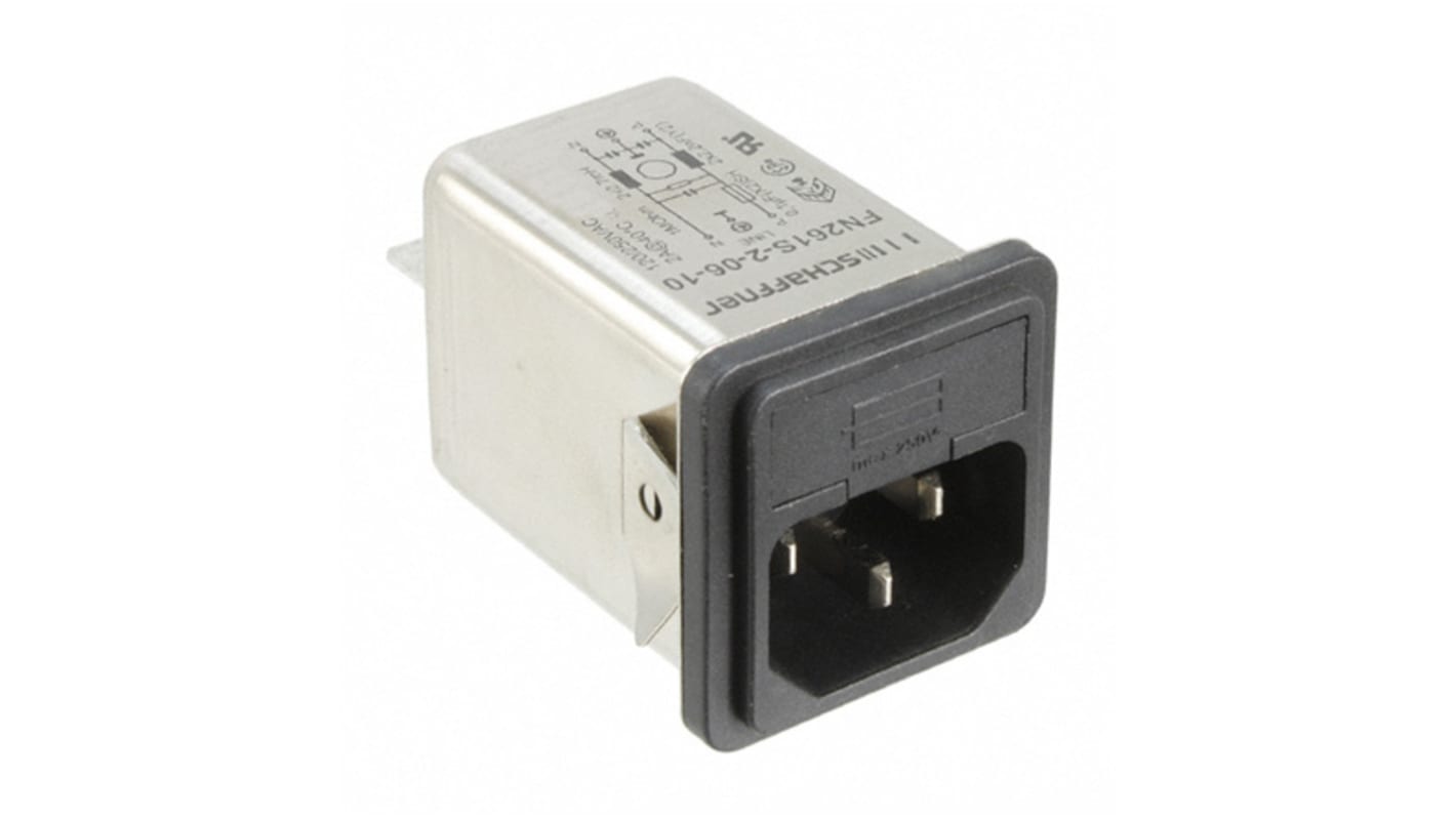 Schaffner IEC規格 IEC / EN 60939 IECフィルタ, 2A 250 V ac スナップイン