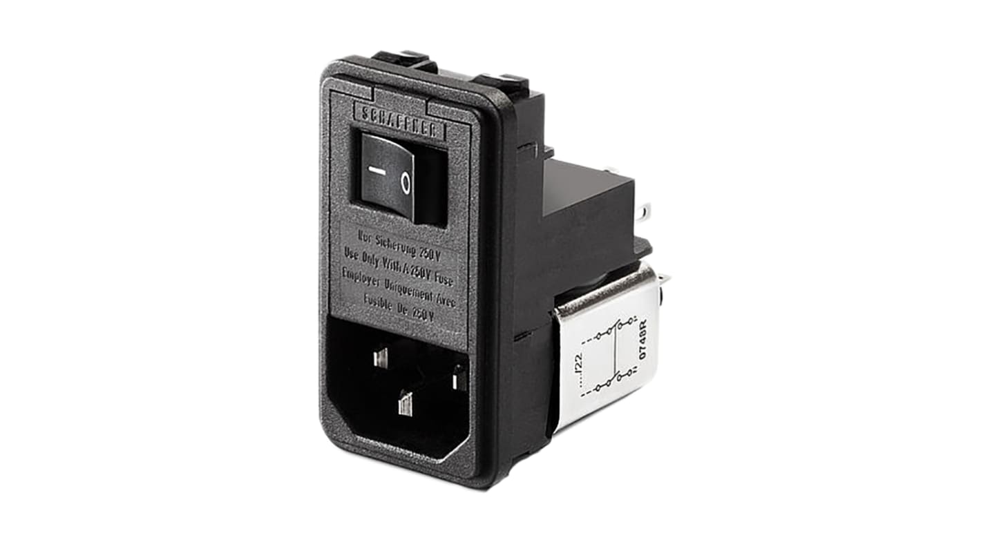 Male IEC/EN 60939 IEC Filter Snap-In,Solder,Rated At 2A,250 V ac Operating Frequency 50 → 400Hz