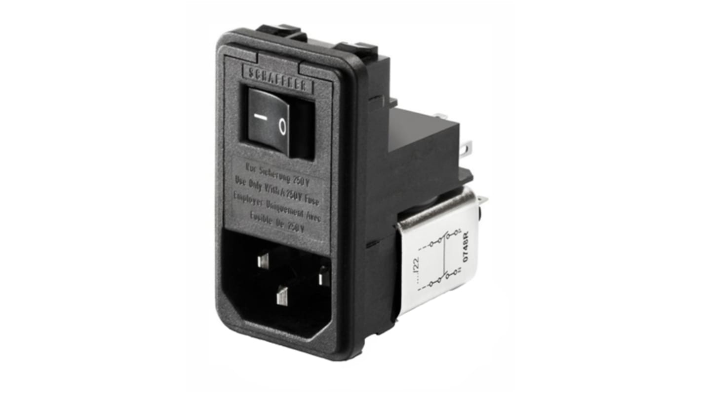 Male IEC/EN 60939 IEC Filter Panel Mount,Solder,Rated At 4A,250 V ac Operating Frequency 50 → 400Hz