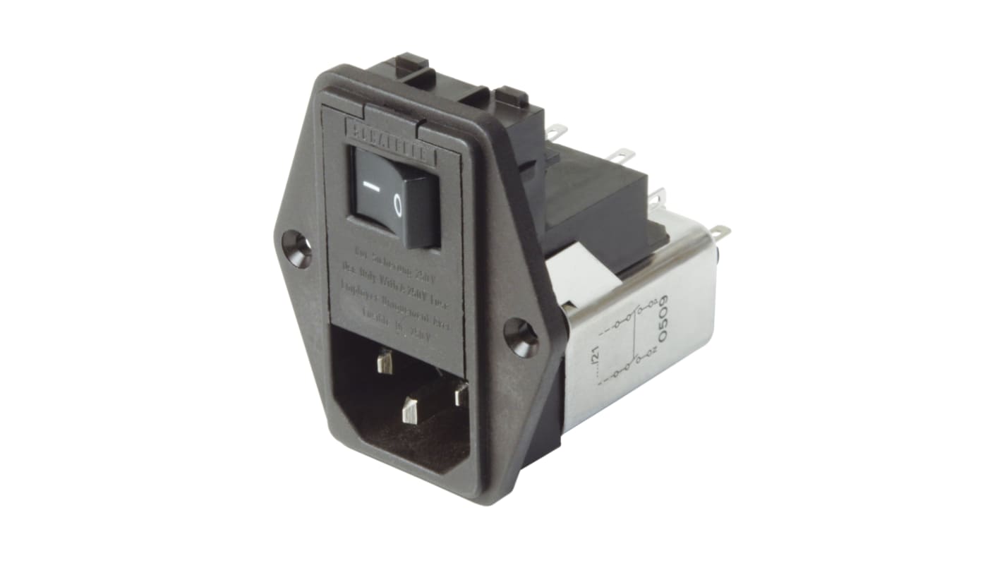 Schaffner IEC規格 IEC / EN 60939 IECフィルタ, 6A 250 V ac パネルマウント