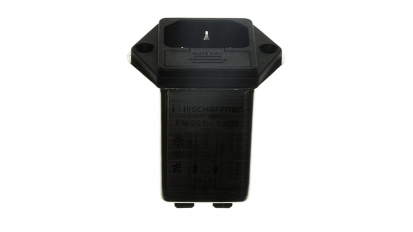 Schaffner 1A, 250 V ac Male Panel Mount IEC Filter FN261-1-06, Faston None Fuse