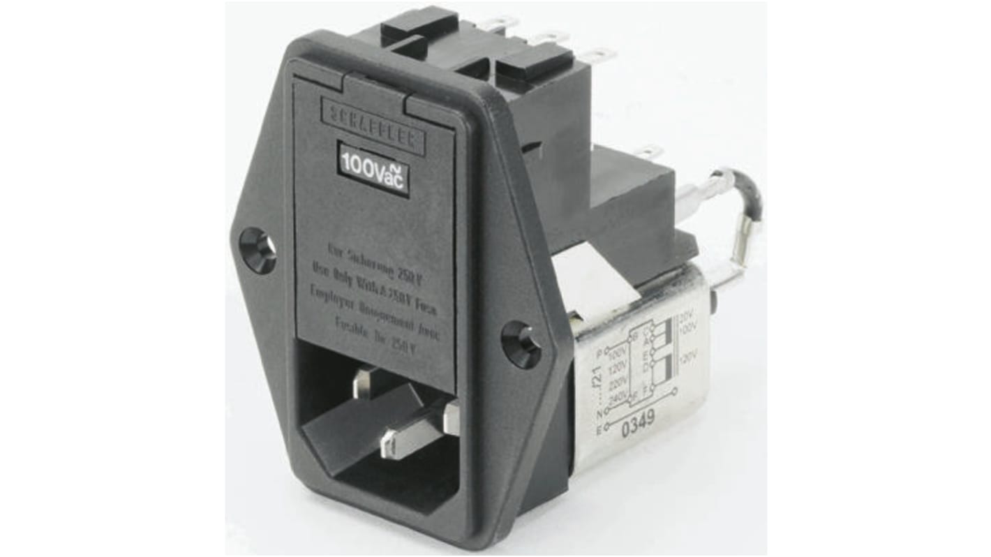 Male IEC/EN 60939 IEC Filter Panel Mount,Solder,Rated At 4A,250 V ac Operating Frequency 0 → 400Hz