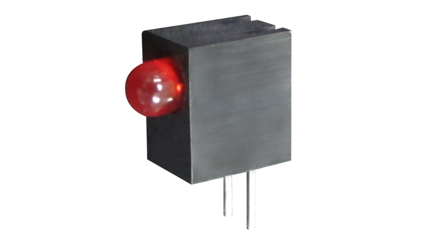 Indicador LED para PCB a 90º Kingbright Rojo, λ 640 nm, 1 LED, 2,5 V, 60 °, dim. 8.75 x 4.6 x 7.3mm, mont. pasante