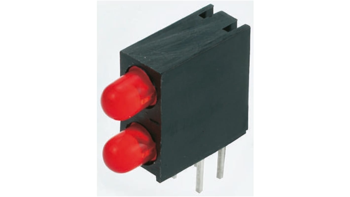 Kingbright NYÁK-ra szerelhető LED állapotjelző Vörös Derékszögű, Átmenő furat, 2 db LED, 60 °, 2.5 V