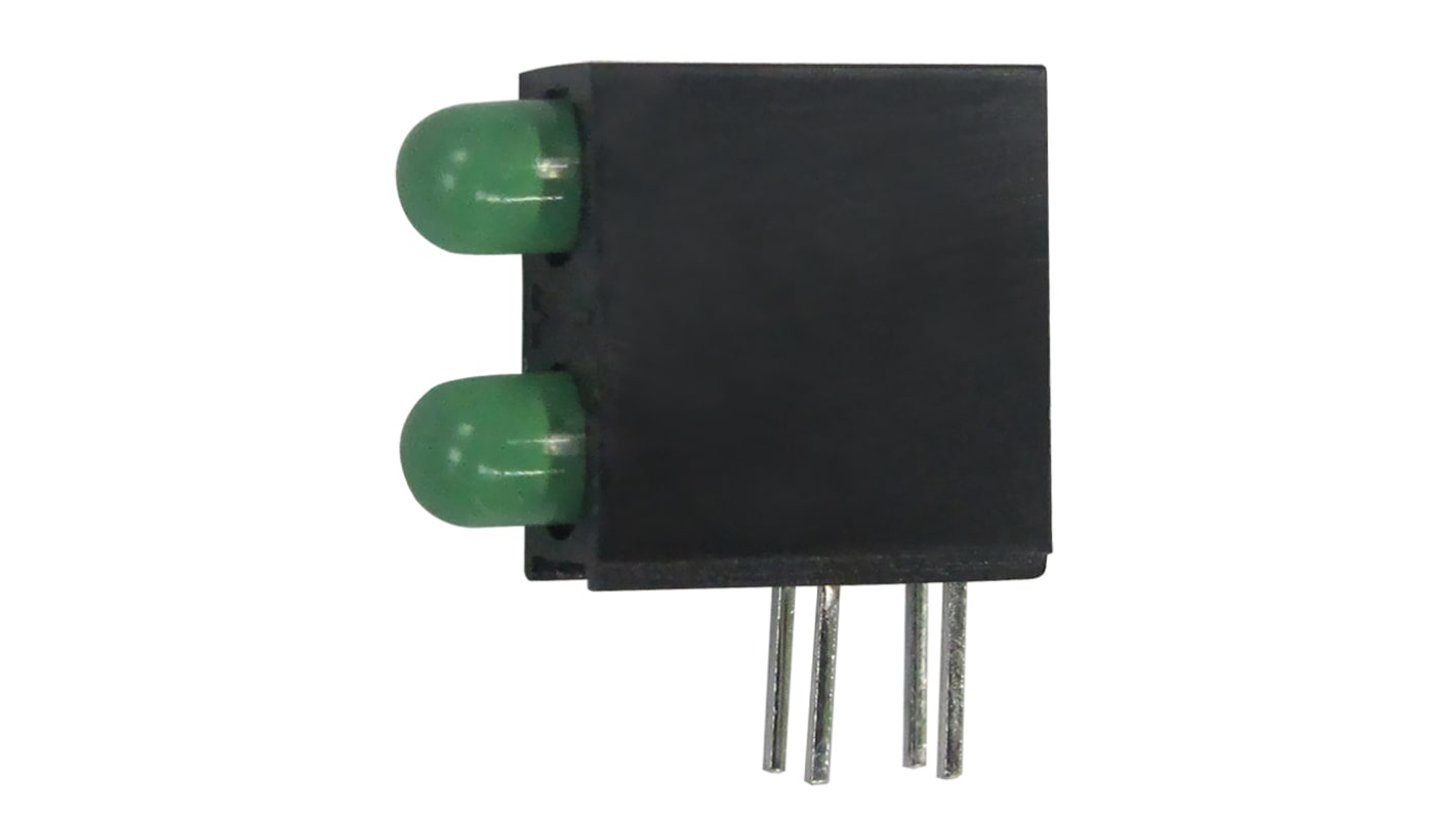 Kingbright L-93A8EB/2GD, Green Right Angle PCB LED Indicator, 2 LEDs, Through Hole 2.5 V