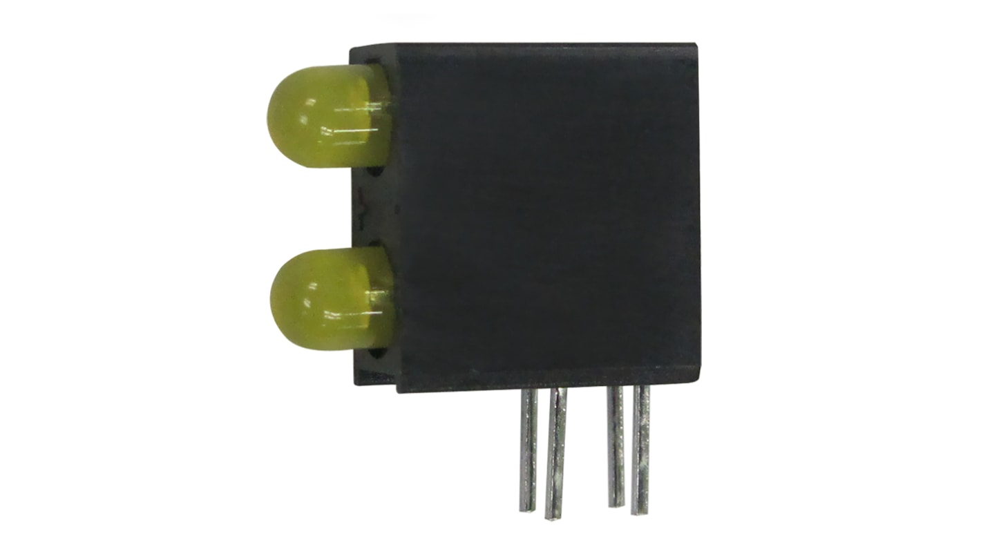 Indicador LED para PCB a 90º Kingbright Amarillo, λ 588 nm, 1 LED, 2,5 V, 60 °, dim. 12.22 x 4.32 x 9.65mm, mont.