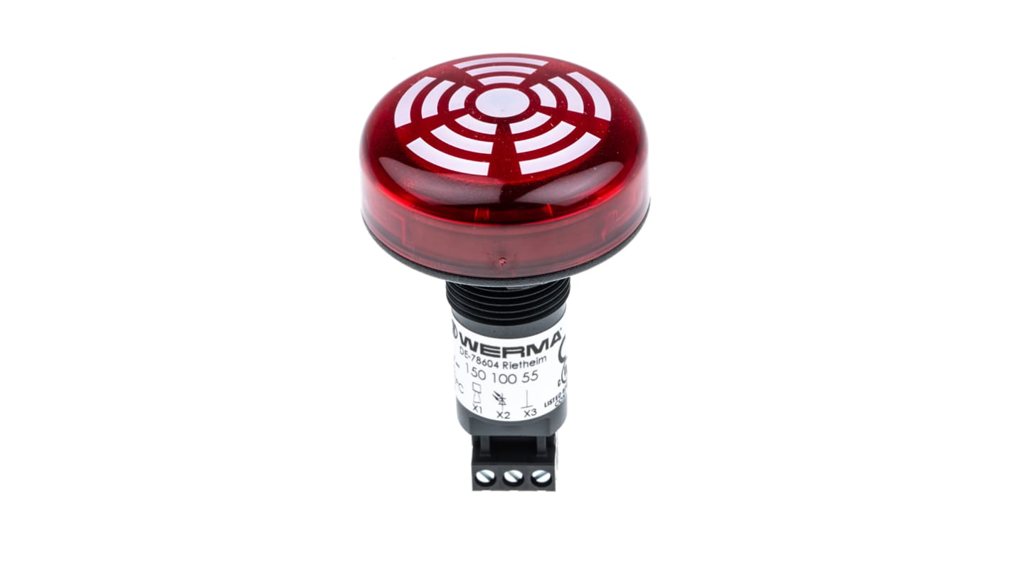 Werma 声光报警器, 24 V电源, 1米外80dB, IP65, 红色灯罩, 黑色外壳, 150系列