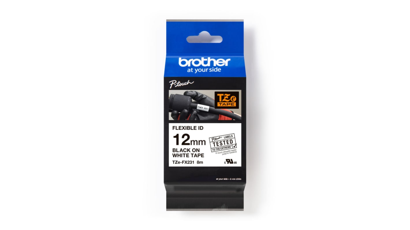 Brother Black on White Label Printer Tape, 8 m Length, 12 mm Width
