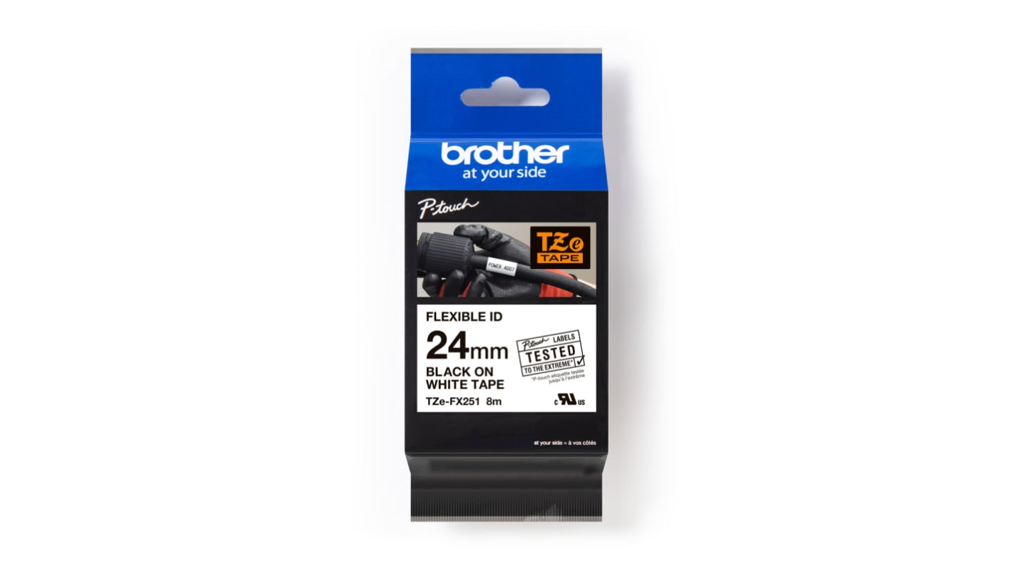 Brother Black on White Label Printer Tape, 8 m Length, 24 mm Width