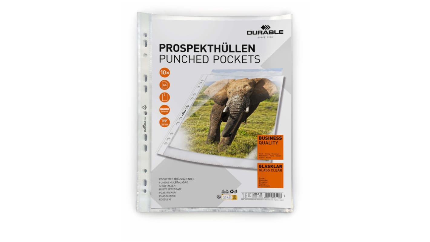 Durable Transparent A4 Punched Pocket