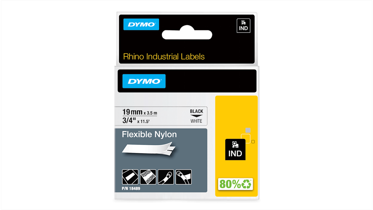Dymo Black on White Label Printer Tape, 3.5 m Length, 19 mm Width