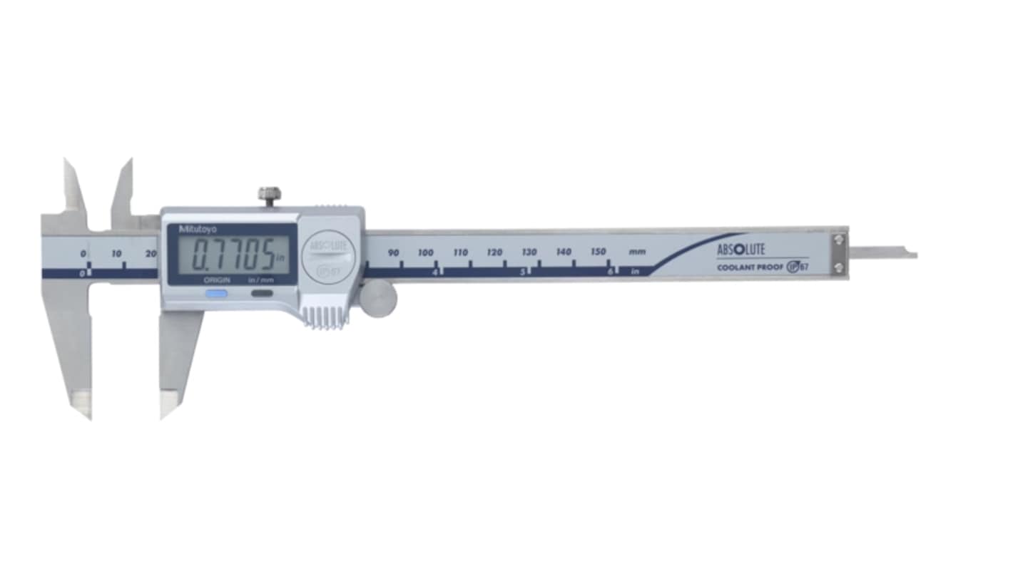 Mitutoyo 数字式卡尺, 英制/公制, 150mm, 6in容量, ±0.02 mm精度, 0.01 mm分辨率