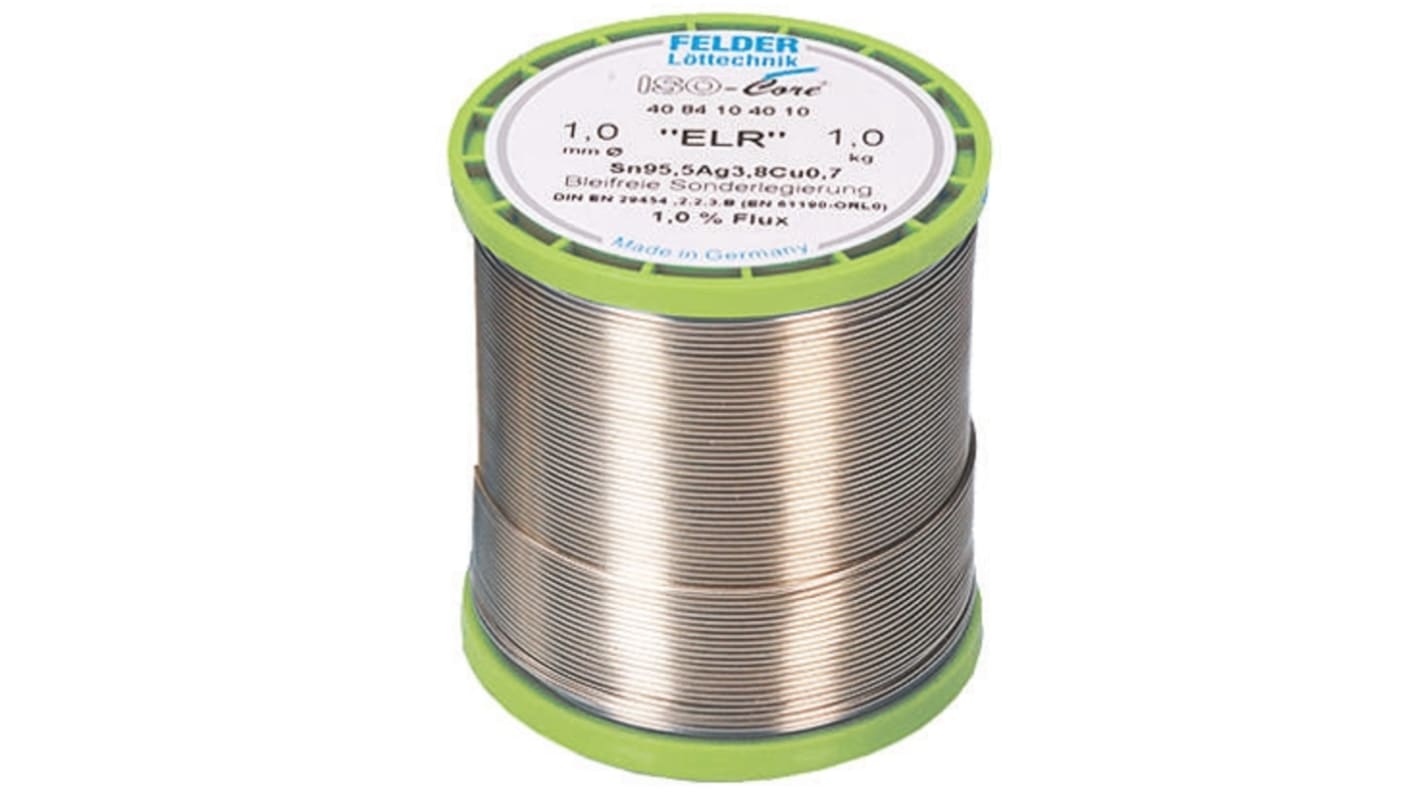 Soudure sans plomb Felder Lottechnik 1mm, 1000g, Etain 95.5%, Argent 3.8%, Cuivre 0.7%, fusion à 217°C