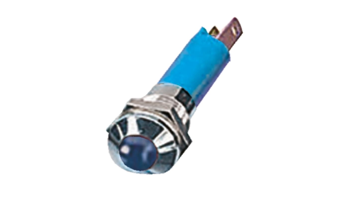 CML Innovative Technologies 蓝色LED面板指示灯, 12V, 19mA, Φ8mm安装孔, 凸型边框, 铬色边框