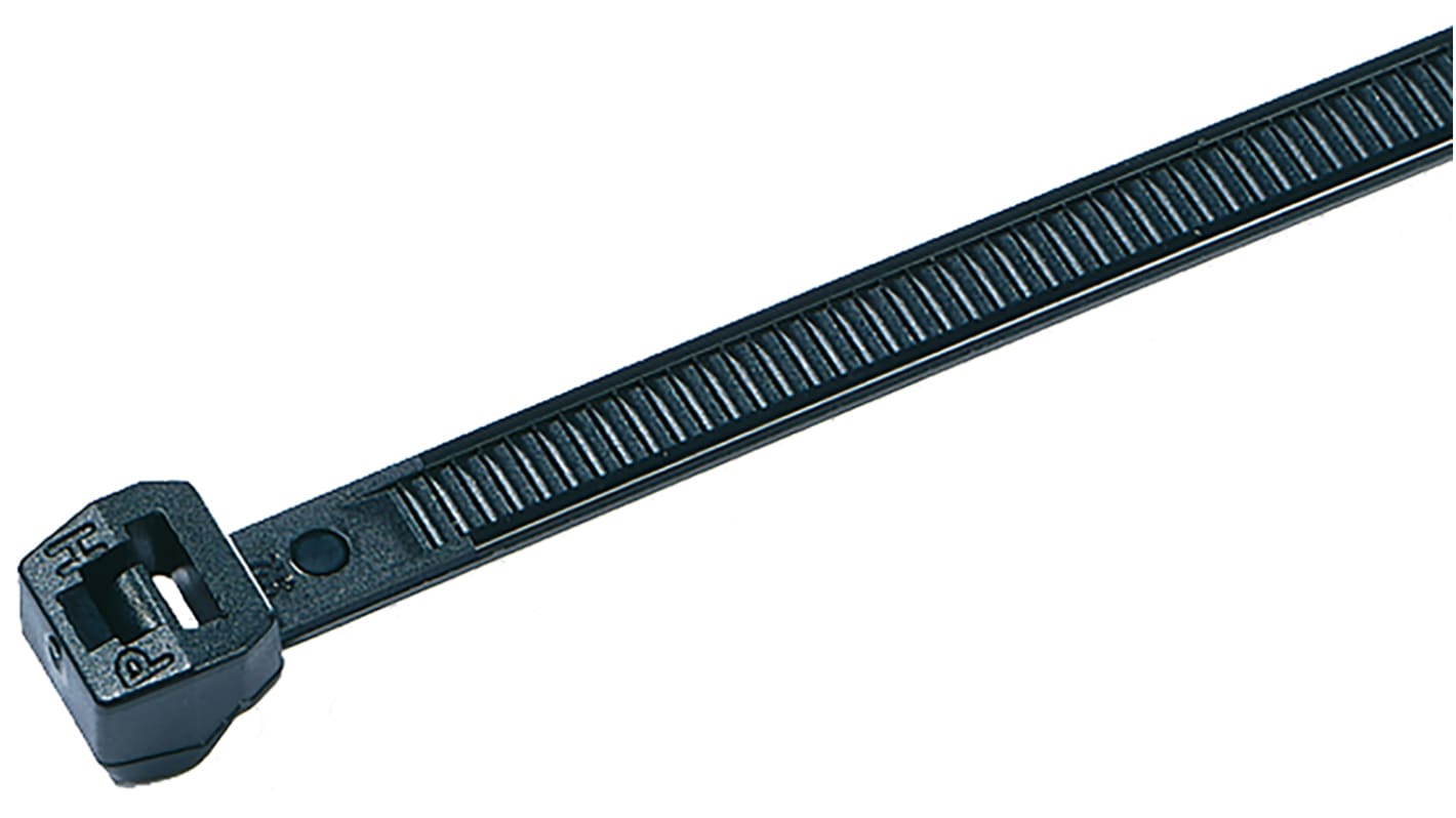 HellermannTyton Cable Tie, Outside Serrated, 150mm x 4.6 mm, Black Polyamide 6.6 (PA66), Pk-100