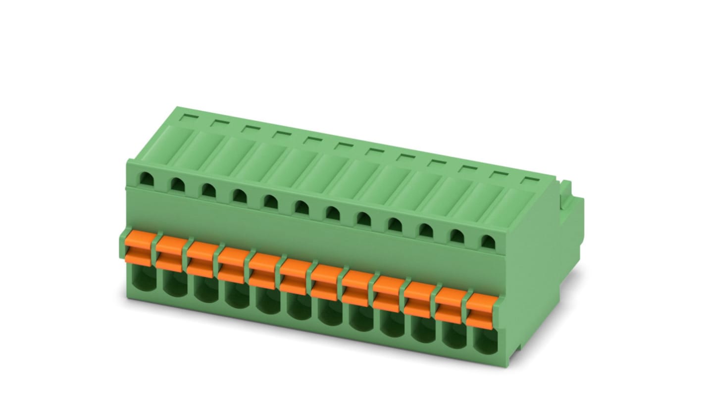 Phoenix Contact, 2.5mm Pitch, FK-MC 0.5/12-ST-2.5, 12 Way, , Pluggable Terminal Block, Plug, Cable Mount, Spring Cage
