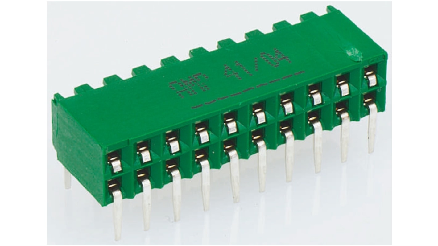 TE Connectivity AMPMODU HV190 Series Right Angle Through Hole Mount PCB Socket, 20-Contact, 2-Row, 2.54mm Pitch, Solder