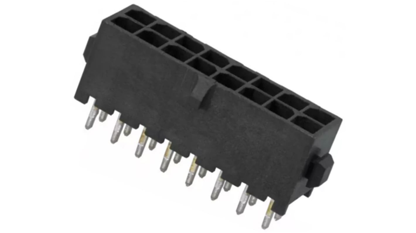 TE Connectivity 16p双排排针 直向线对板连接器, 3.0mm间距, 5.0A, 250.0 V, THT安装, Micro MATE-N-LOK系列