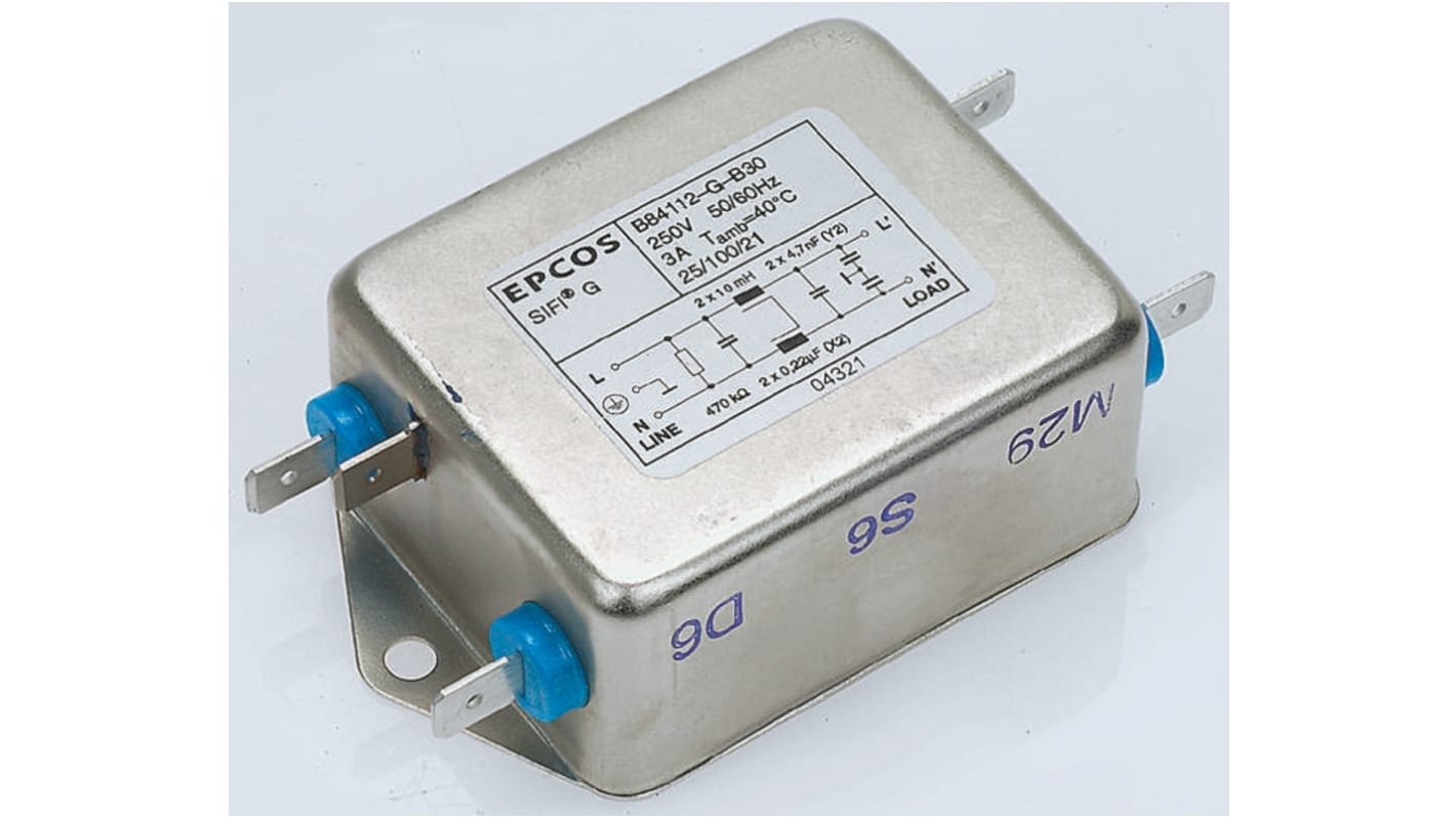 EPCOS, B84112G 3A 250 V ac/dc 50 → 60Hz, Chassis Mount EMC Filter, Screw, Single Phase
