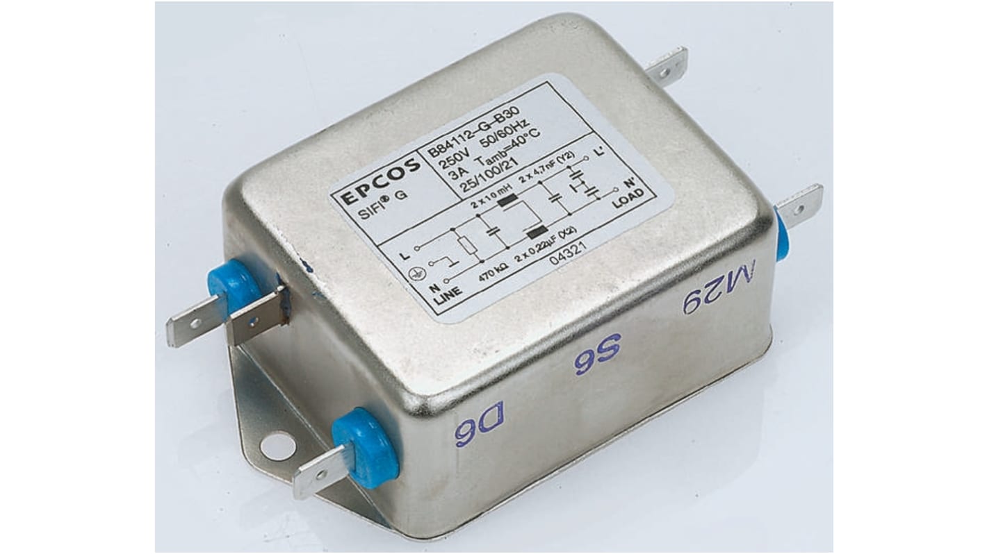 EPCOS, SIFI-G 3A 250 V ac/dc 60Hz, Flange Mount RFI Filter, Screw, Single Phase