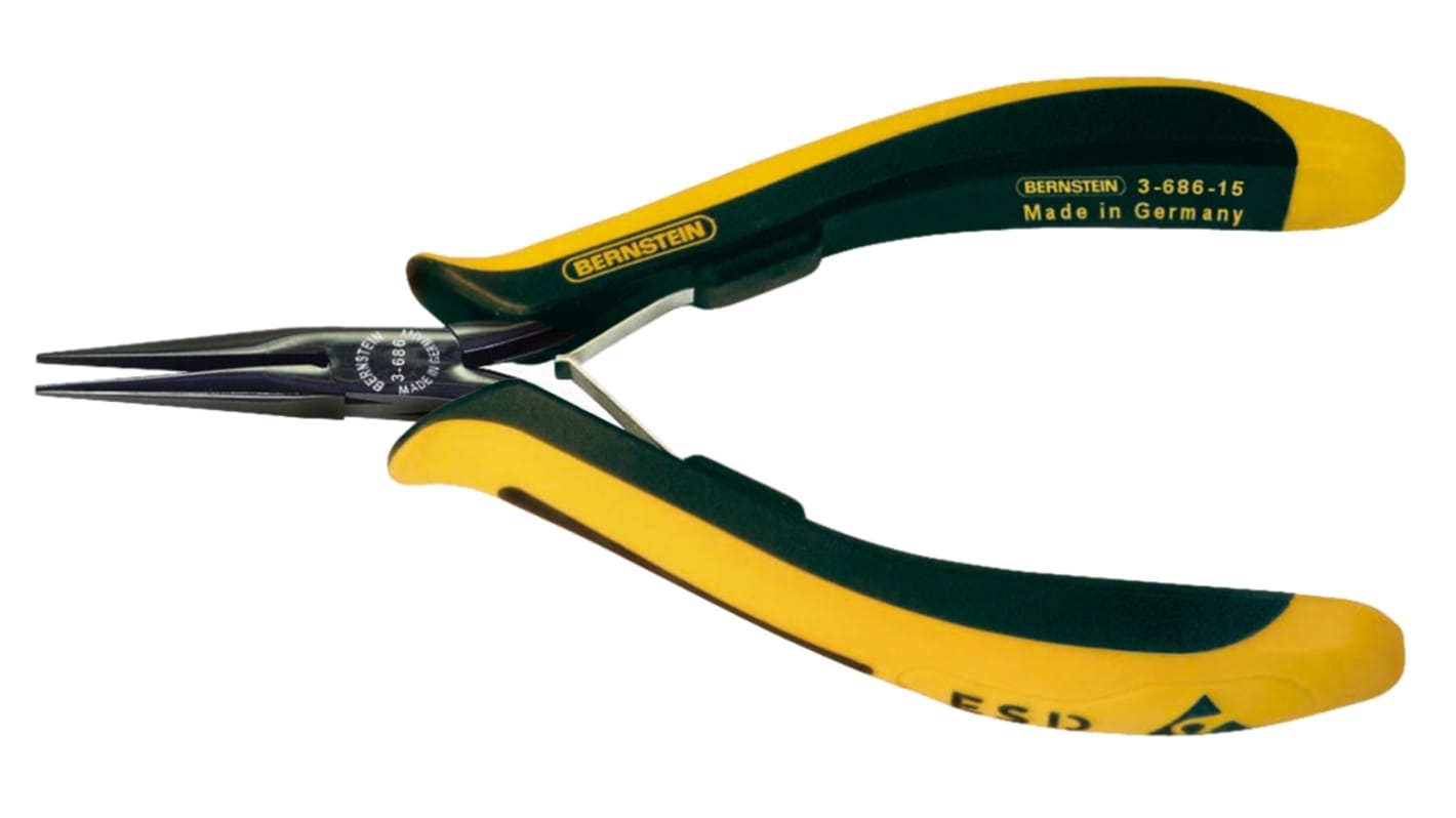 Bernstein Long Nose Pliers, 140 mm Overall, Straight Tip, ESD