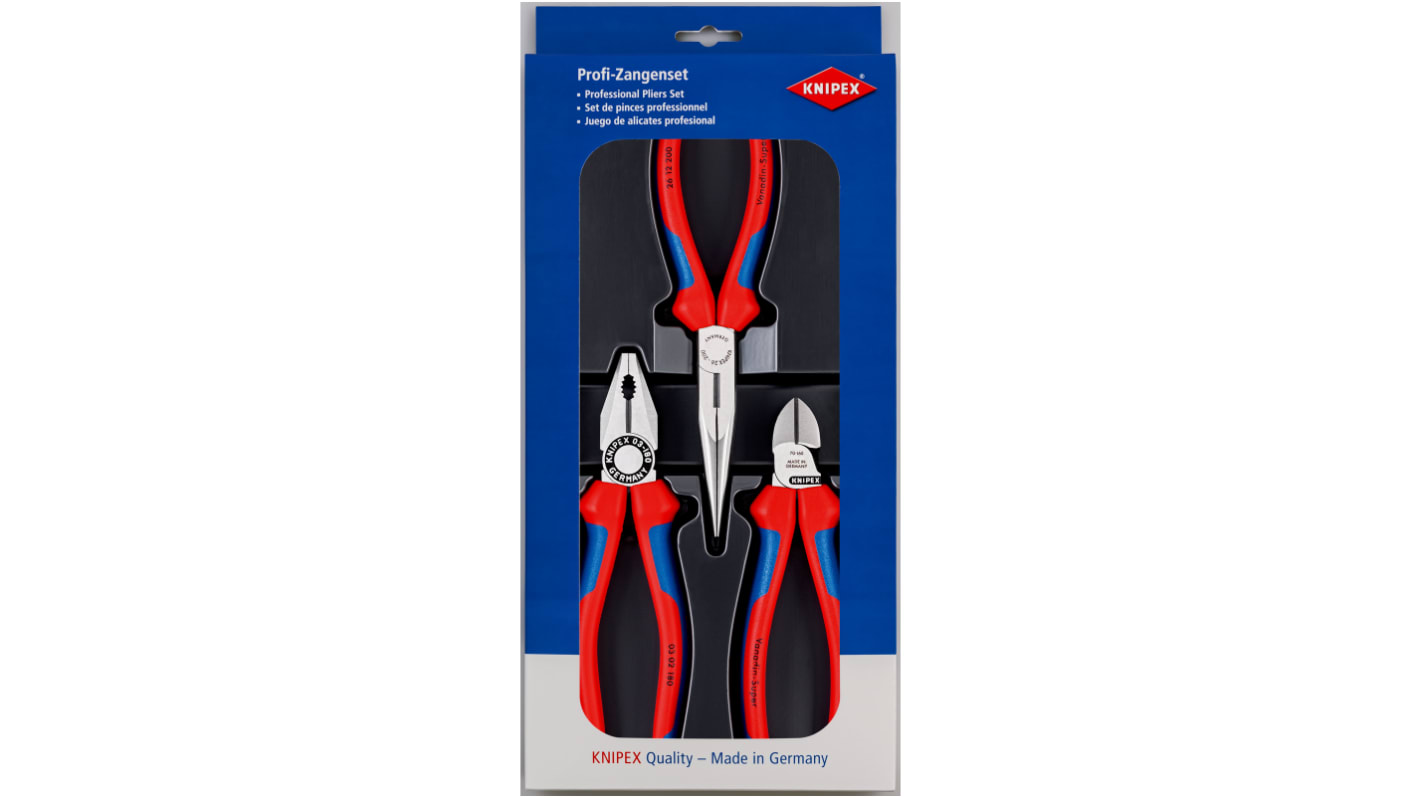 Knipex 3-Piece Plier Set, Straight Tip, 185 mm Overall