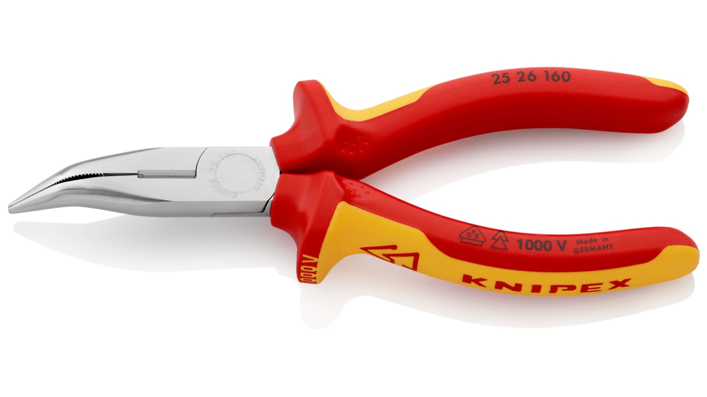 Knipex 25 26 Long Nose Pliers, 160 mm Overall, Angled Tip, VDE/1000V, 50mm Jaw