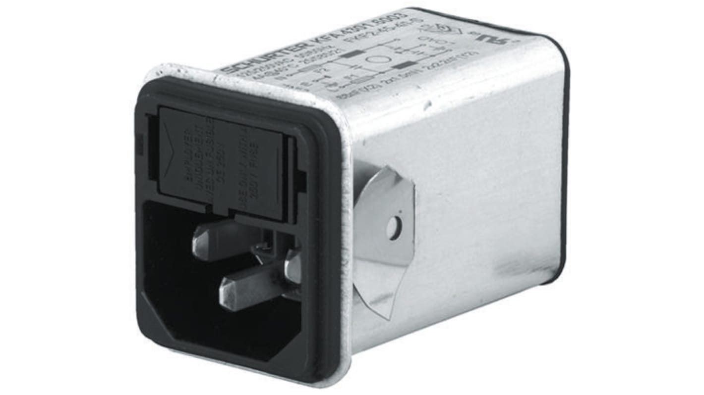 Male C14 IEC Filter Snap-In,Solder,Rated At 1A,250 V ac