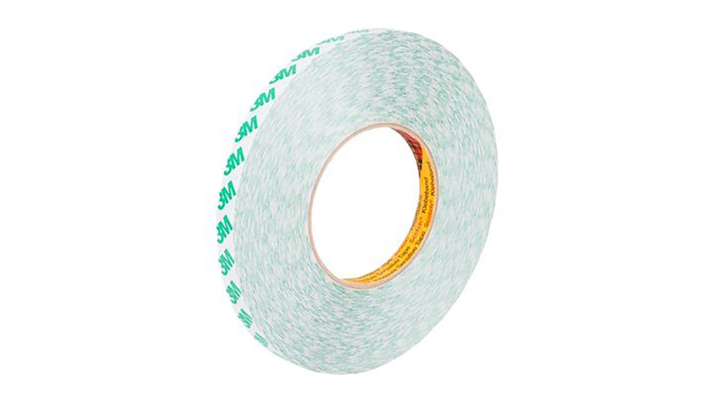 3M 9087 White Double Sided Plastic Tape, 0.26mm Thick, 5.2 N/cm, PVC Backing, 12mm x 50m