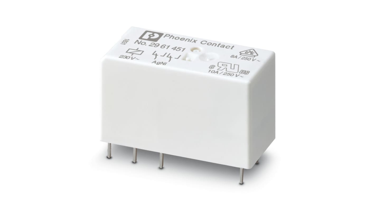 Phoenix Contact PCB Mount Power Relay, 230V ac Coil, 8A Switching Current, DPDT