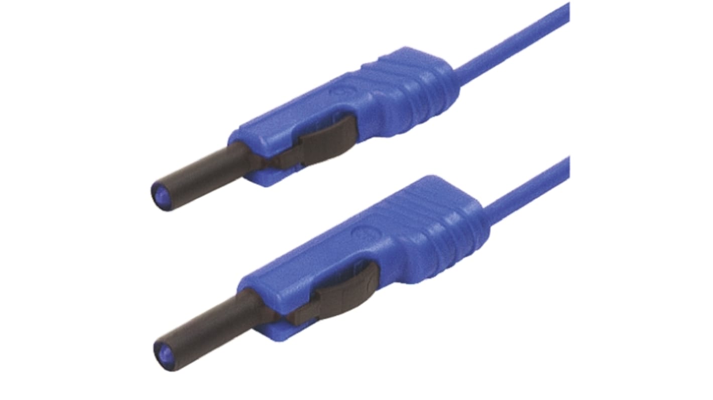 Hirschmann 4mm插头测试线, 1m线长, 30 V ac, 60V 直流, 16A, 蓝色, 公插至公插