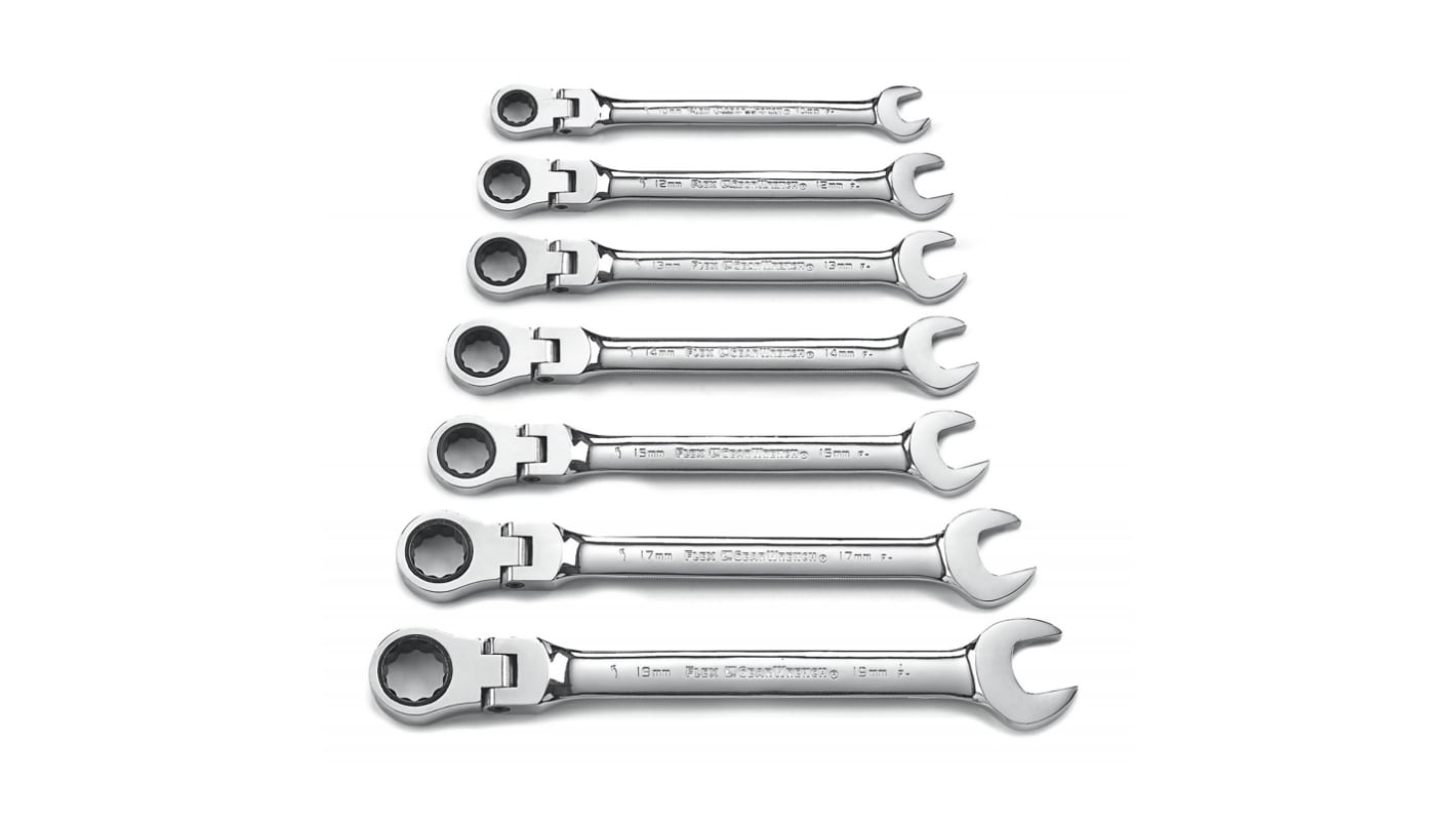 Gear Wrench 7-Piece Spanner Set, 10 → 19 mm, Chrome Vanadium Steel