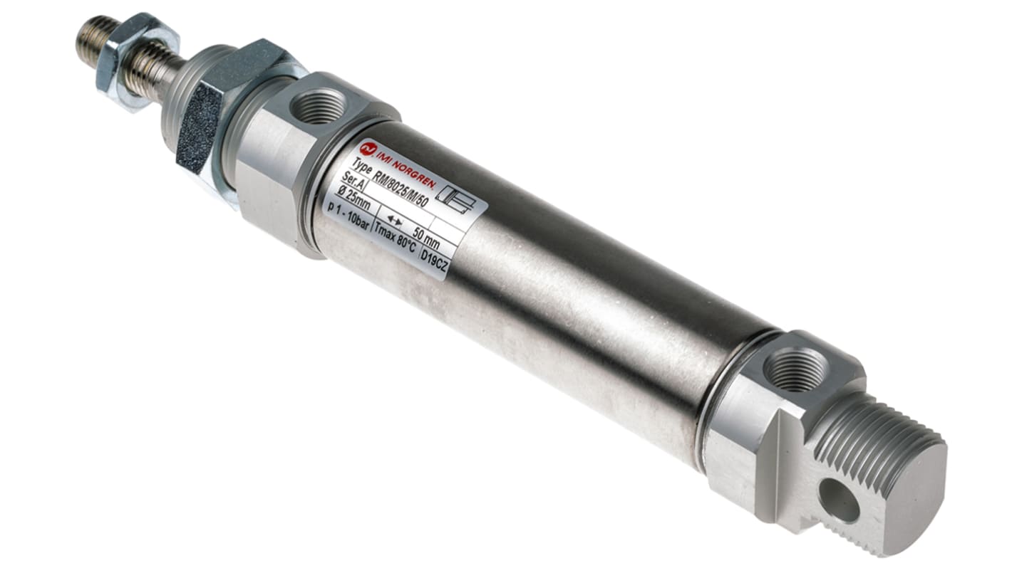 Norgren Pneumatic Roundline Cylinder - 25mm Bore, 25mm Stroke, RM/8000/M Series, Double Acting