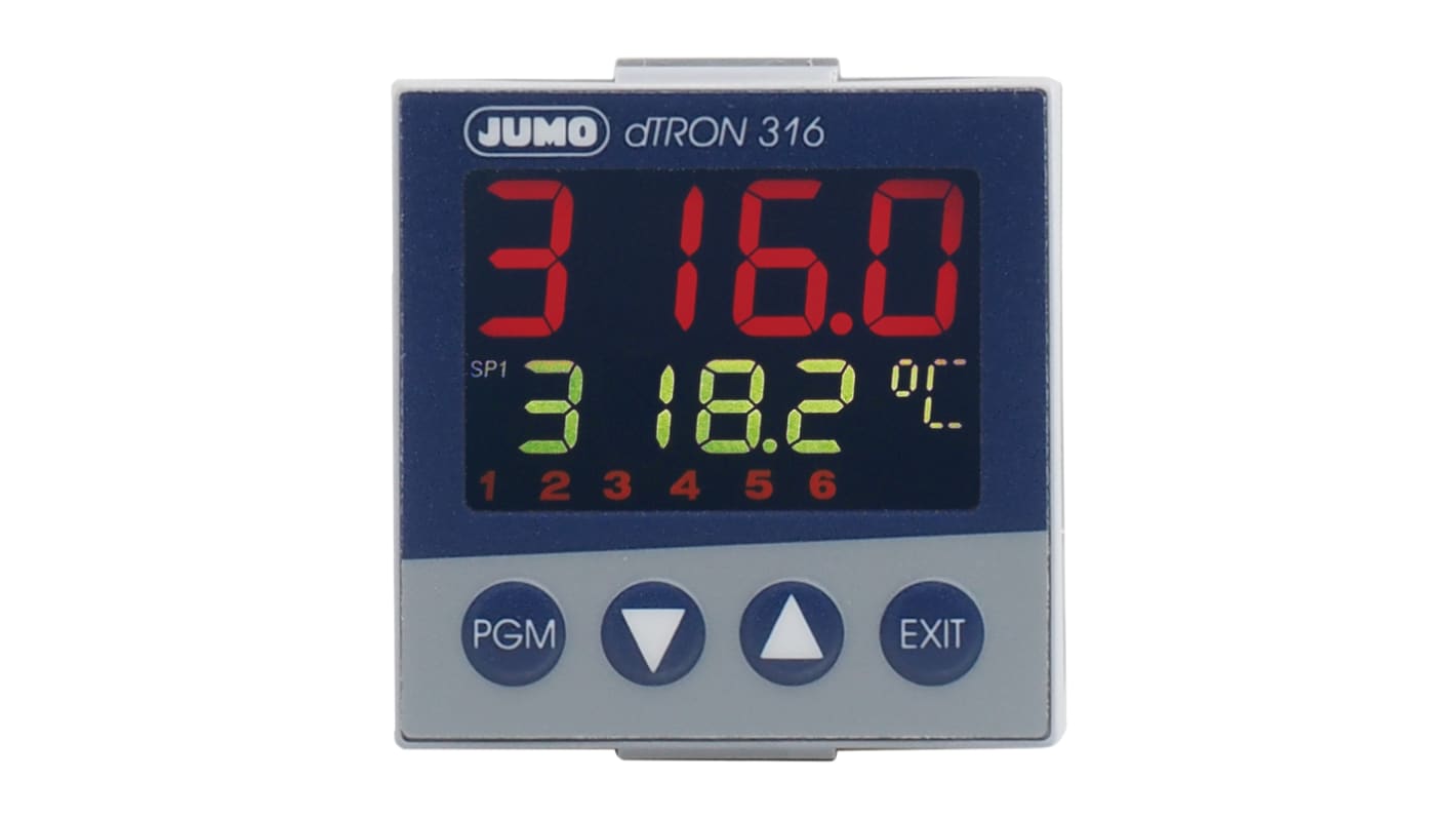 Controlador de temperatura PID Jumo serie dTRON, 48 x 48 (1/16 DIN)mm, 110 → 240 V ac, 1 (analógica) entradas