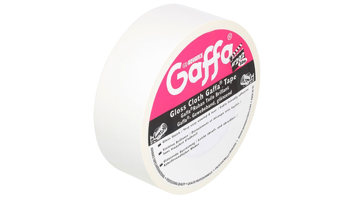 Advance Tapes AT202 White Gloss Gaffa Tape, 50mm x 50m, 0.22mm Thick