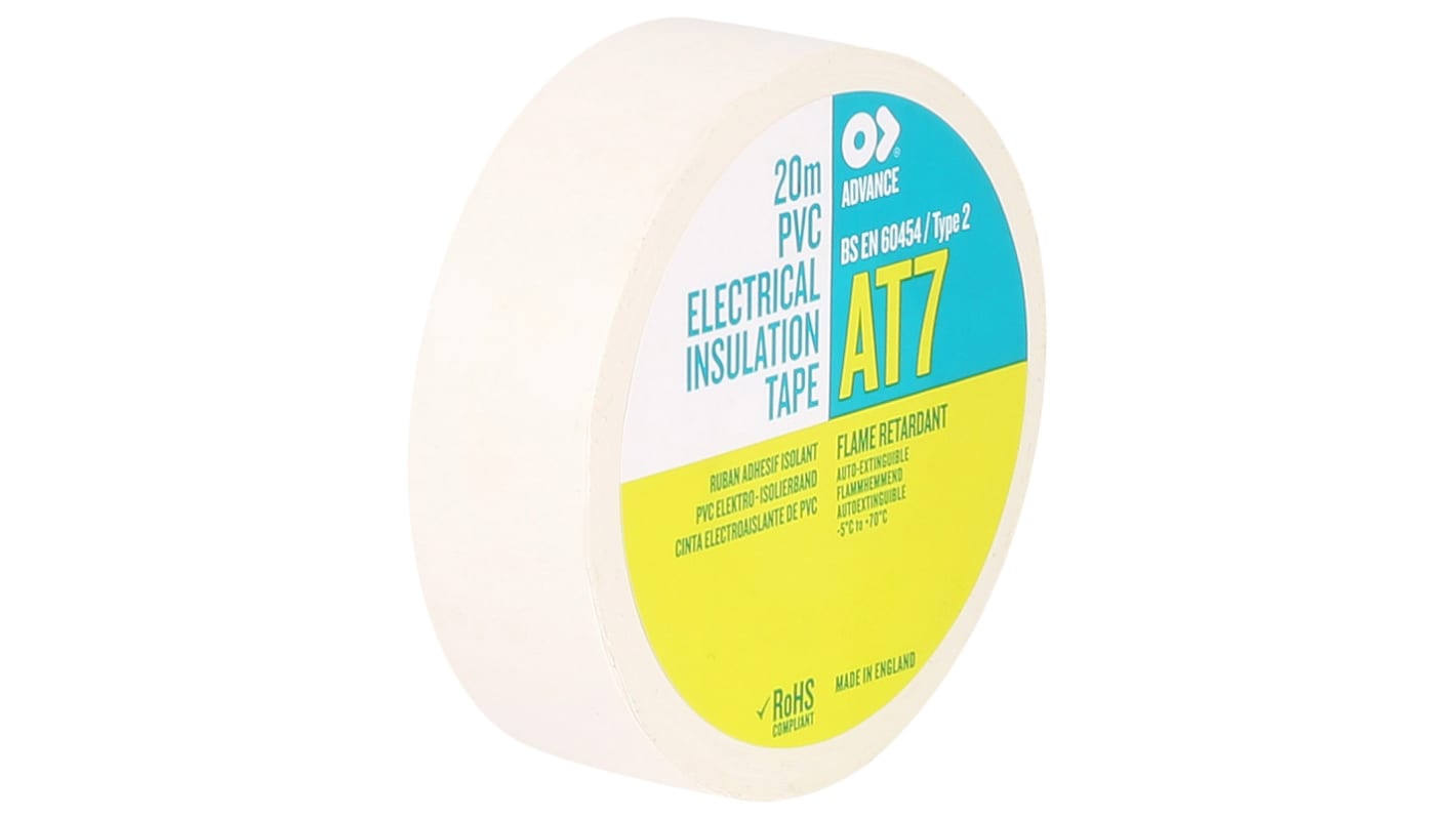 Advance Tapes AT7 White PVC Electrical Tape, 19mm x 20m