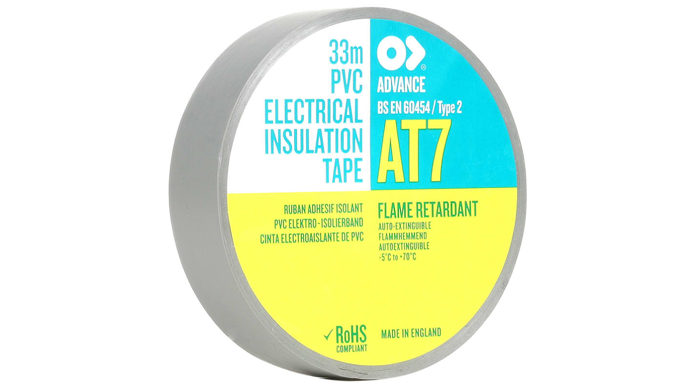 Advance Tapes AT7 Grey PVC Electrical Tape, 19mm x 33m