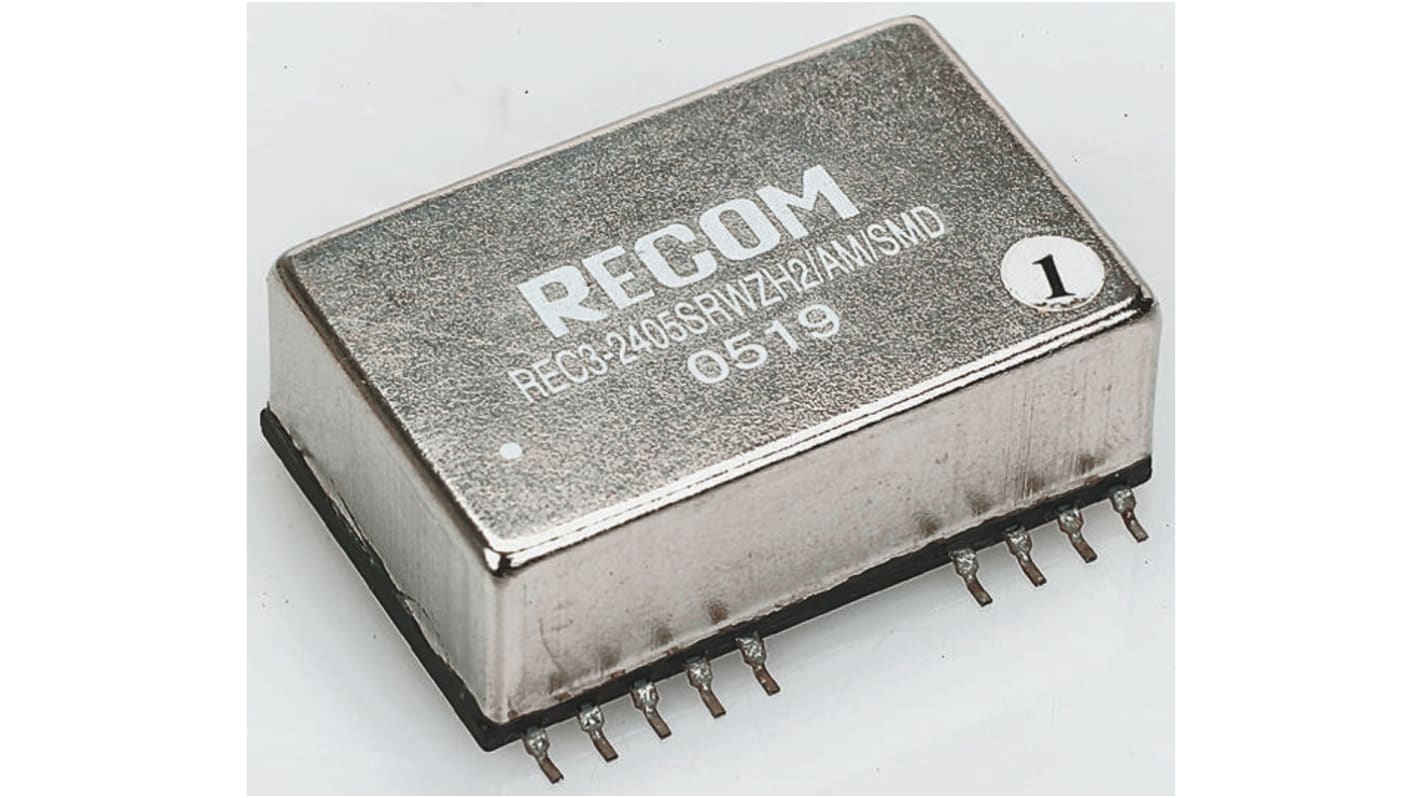 Recom REC3 DC/DC-Wandler 3W 24 V dc IN, 5V dc OUT / 600mA Oberflächenmontage 1kV ac isoliert