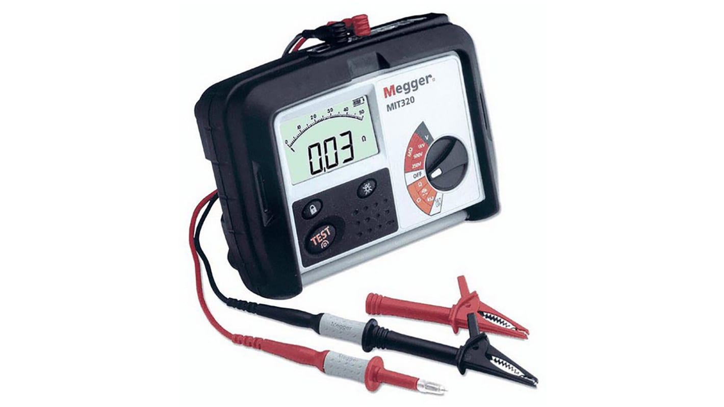 Megger MIT320 Insulation & Continuity Tester, 250V Min, 1000V dc Max, 999MΩ Max, CAT III 600V