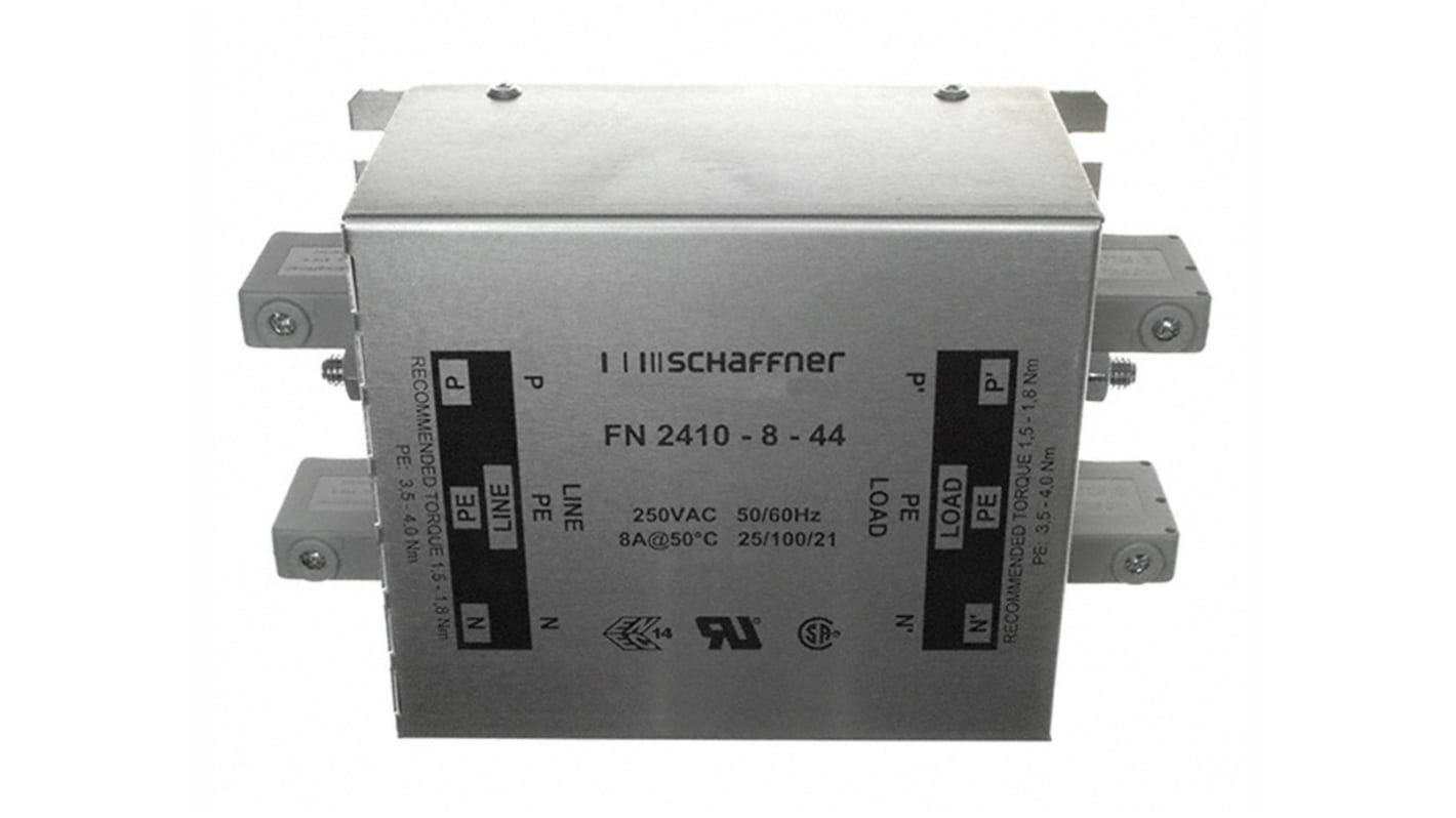 Schaffner, FN2410 8A 250 V ac 400Hz, Chassis Mount EMC Filter, Terminal Block, Single Phase