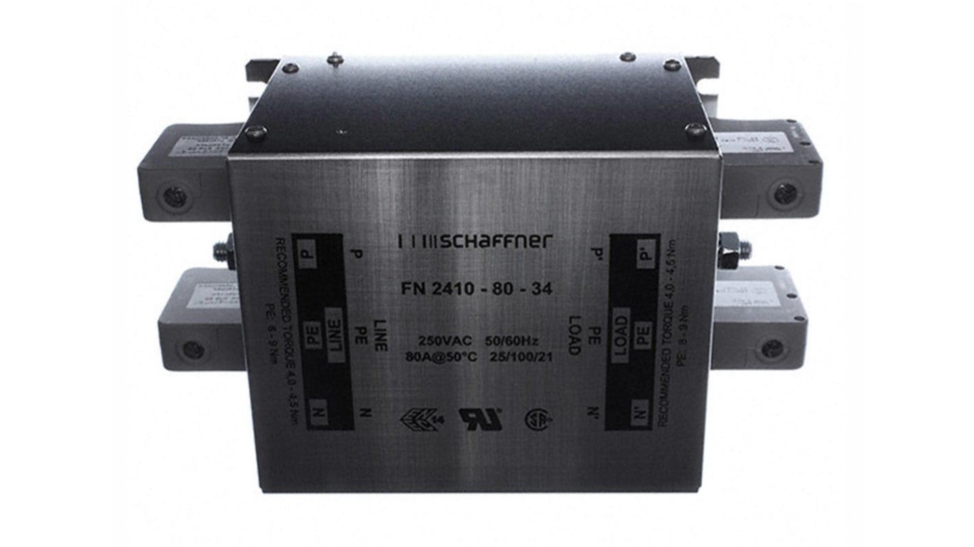 Schaffner, FN2410H 80A 520 V ac 250Hz, Chassis Mount EMC Filter, Terminal Block 2 Phase