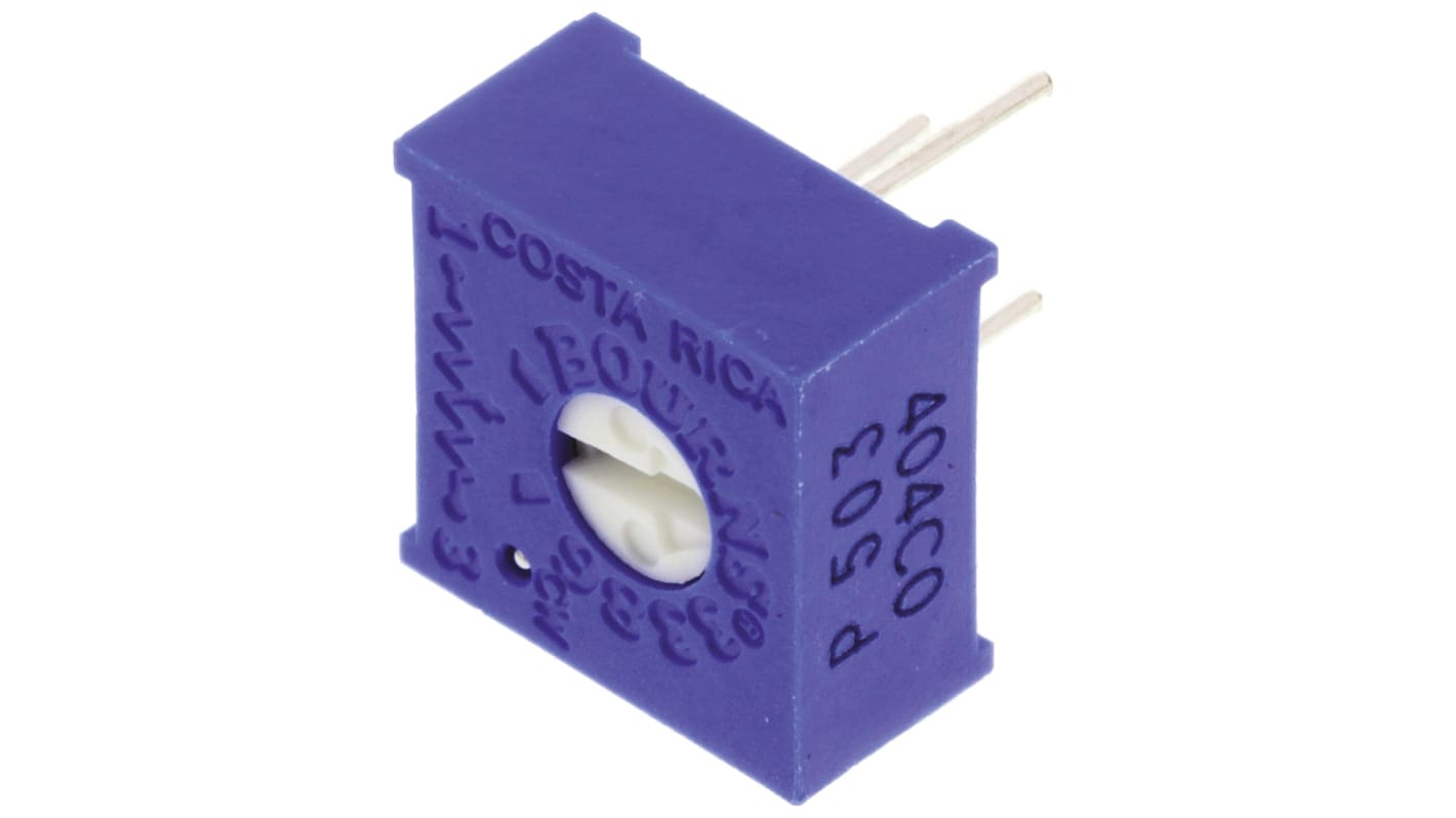 50kΩ, Through Hole Trimmer Potentiometer 0.5W Top Adjust Bourns, 3386