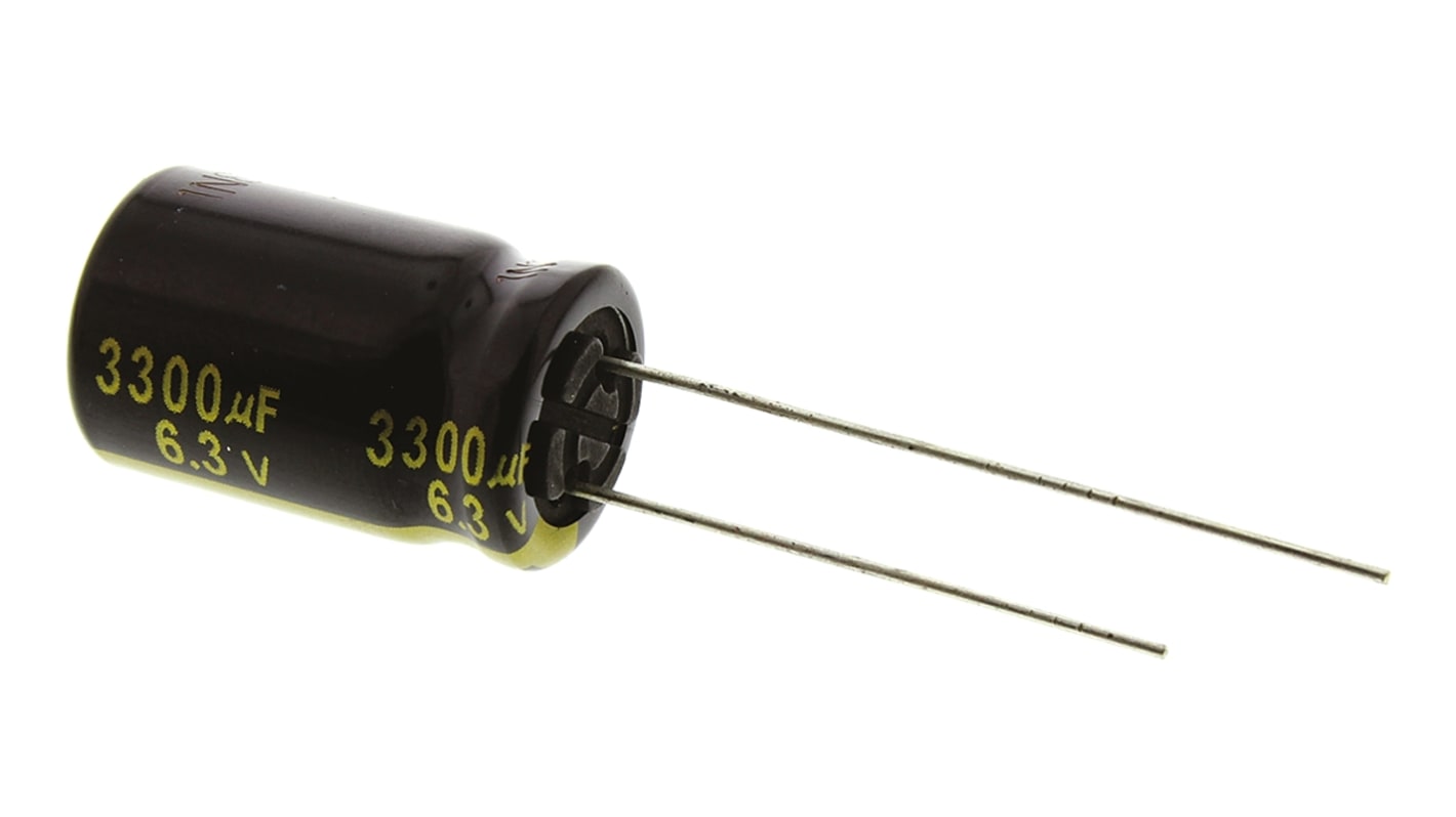 Panasonic FM-A, THT Aluminium-Elektrolyt Kondensator 3300μF ±20% / 6.3V dc, Ø 12.5mm x 20mm, bis 105°C