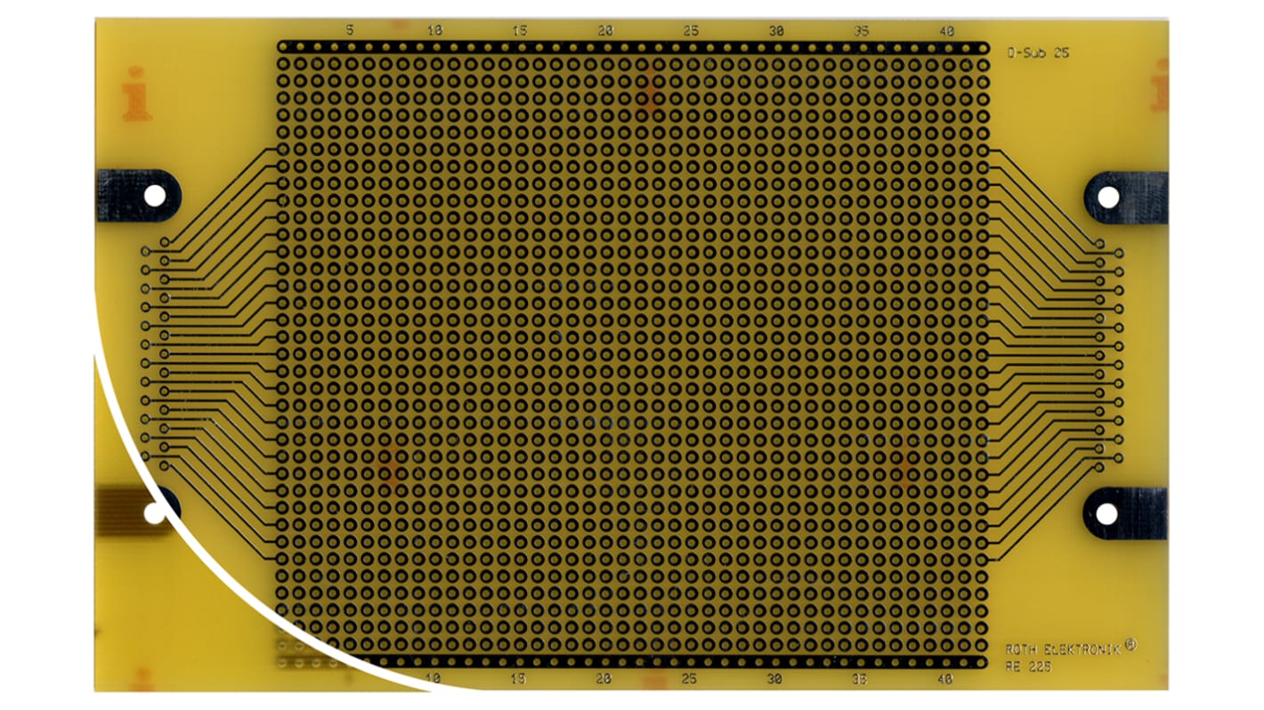 RE225-LF, Single Sided DIN 41652 Eurocard PCB FR4 With 35 x 42 1mm Holes, 2.54 x 2.54mm Pitch, 160 x 100 x 1.5mm