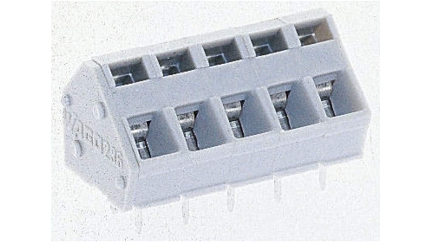 WAGO PCB端子排, 5mm间距, 16A, 250 V, THT安装, 焊接端接, 灰色