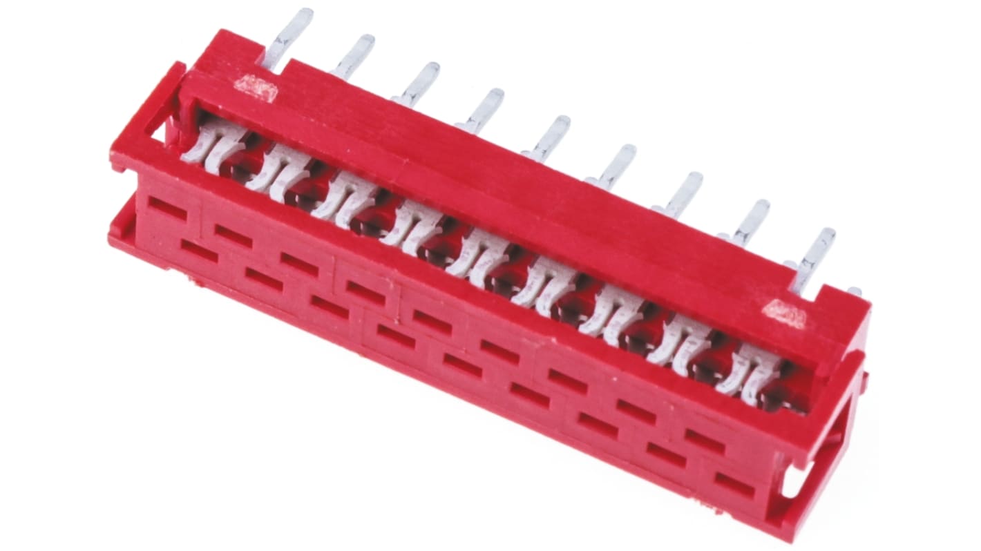 TE Connectivity IDC连接器, 公插, 18p, 2.54mm间距, 2排, 电缆安装, IDC端接, 直角, Micro-MaTch系列