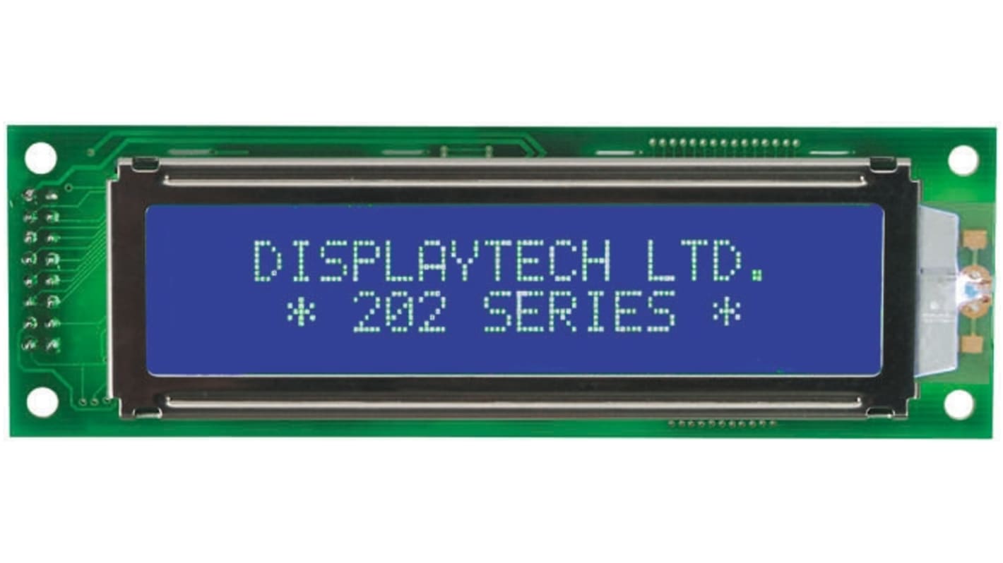 Displaytech 202A-CC-BC-3LP Alphanumeric LCD Display, White on Black, 2 Rows by 20 Characters, Transflective