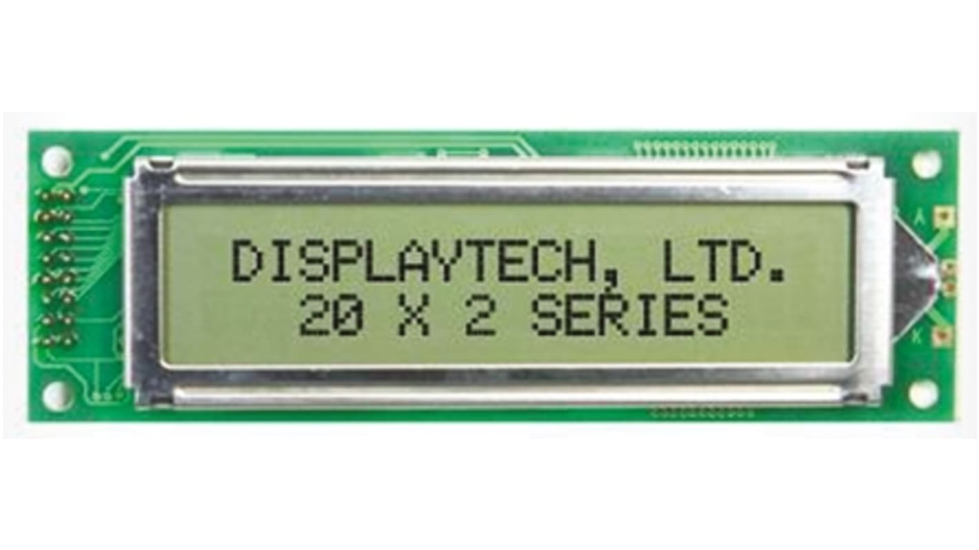 Displaytech 202A-FC-BC-3LP Alphanumeric LCD Display, White on Black, 2 Rows by 20 Characters, Transflective